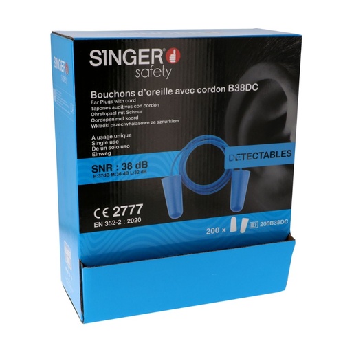 Bouchons d'oreille détectables (boîte de 200 paires) – Singer 200B38DC
