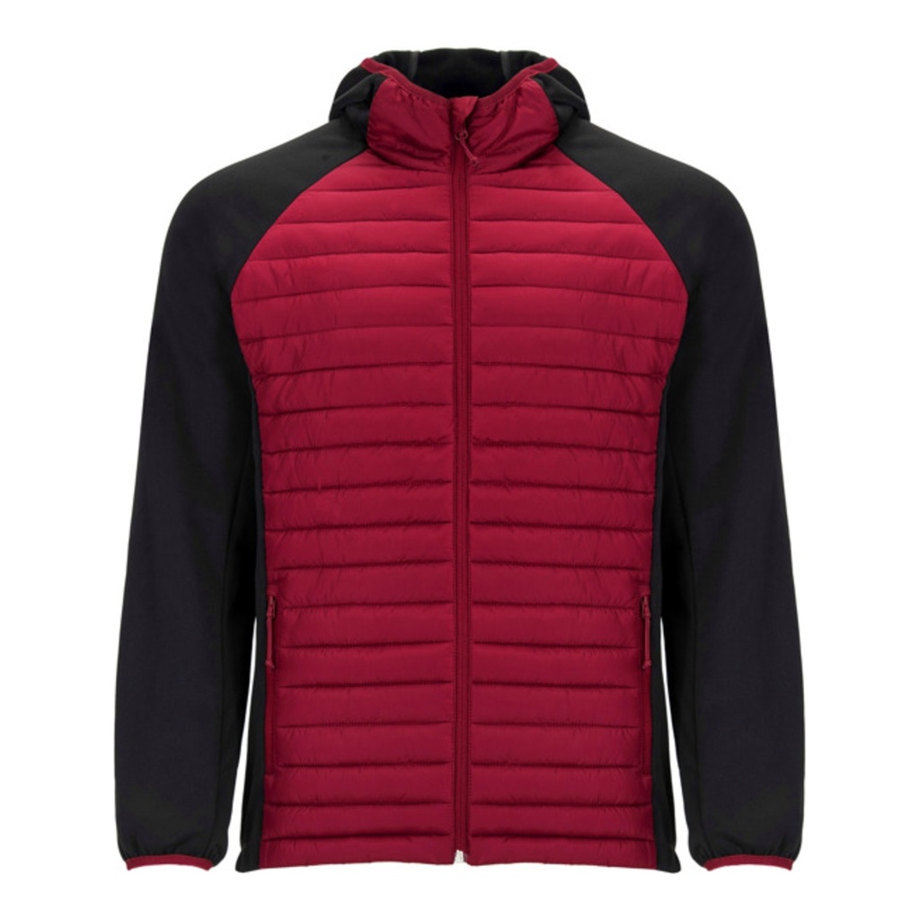 Veste à manches raglan et capuche combinées dans deux tissus : le corps avant et arrière en taffetas légèrement rembourré, et les manches, la capuche et les empiècements latéraux en polyester avec une doublure micropolaire Minsk – Roly CQ1120