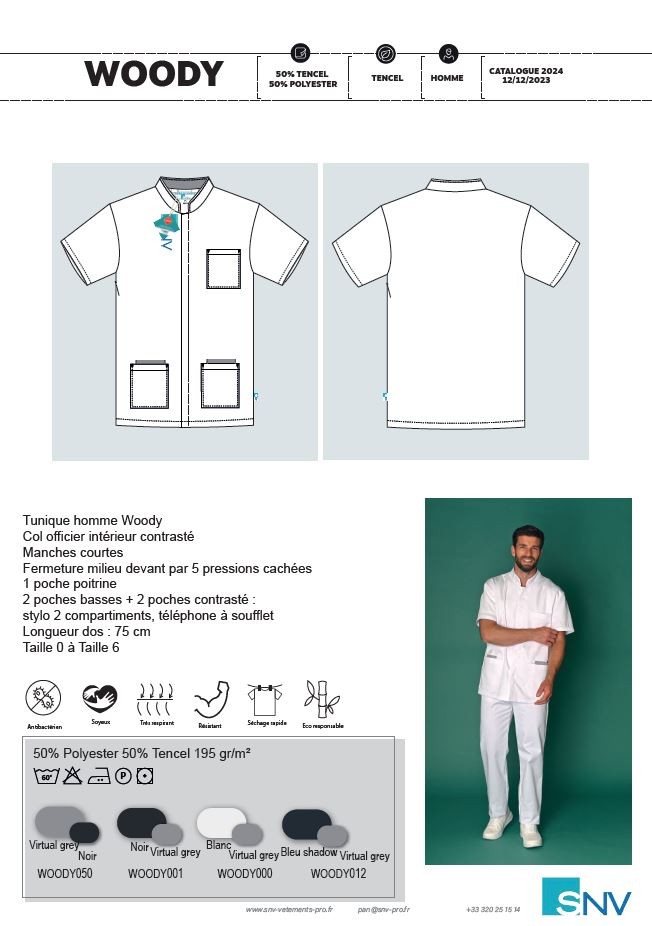 Tunique homme manches courtes à pressions Woody lyocell – SNV WOODY0
