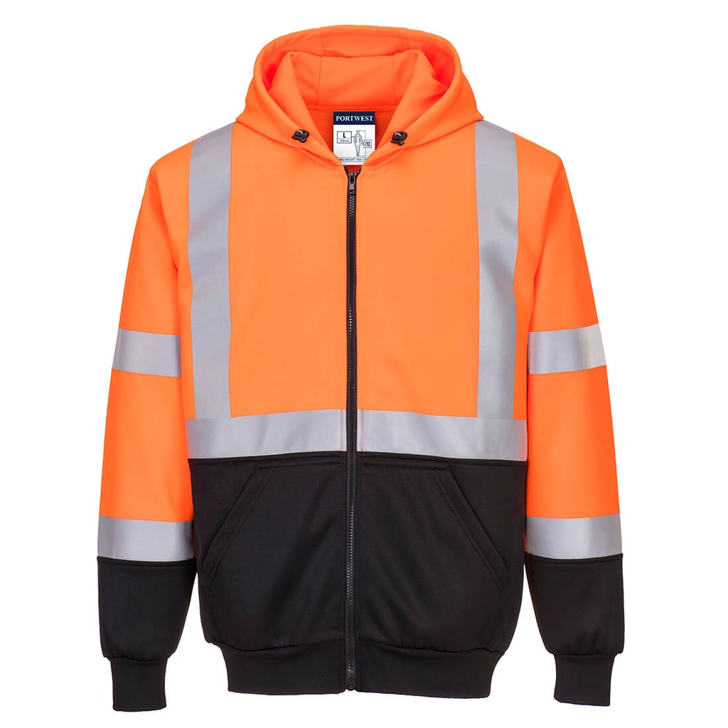 Sweat à capuche zippé haute visibilité bicolore noir – Portwest B315