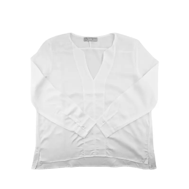 Blouse blanche élégance V manches longues