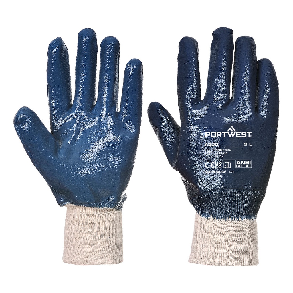 Gant nitrile tout enduit poignet tricot – lot de 12 paires – Portwest A300