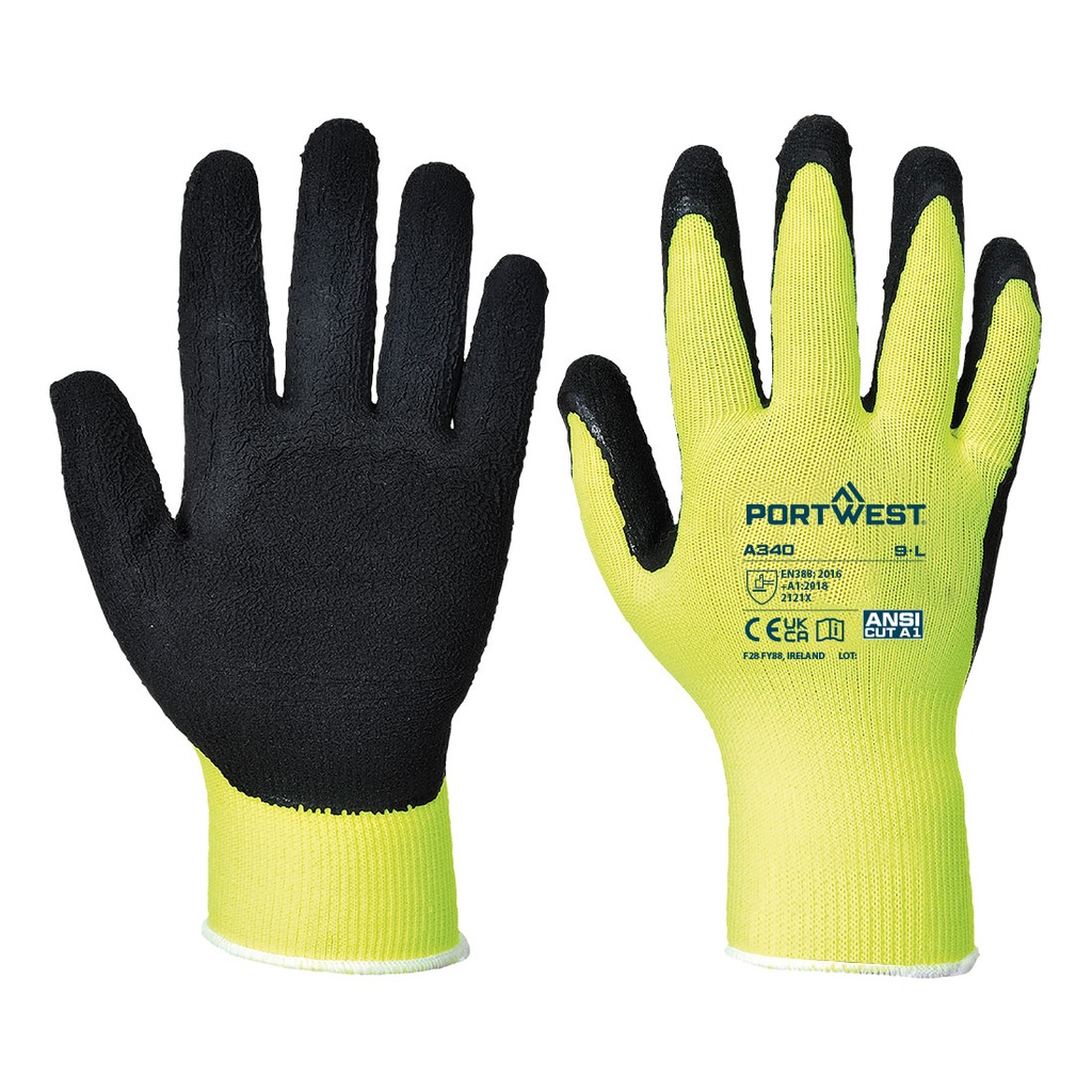 Gant Grip haute visibilité latex – lot de 12 paires – Portwest A340