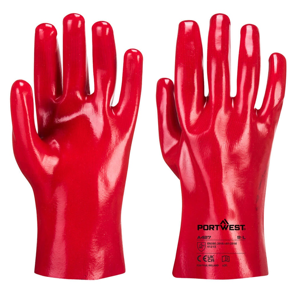 Gantelet PVC rouge 27 cm – lot de 12 paires – Portwest A427