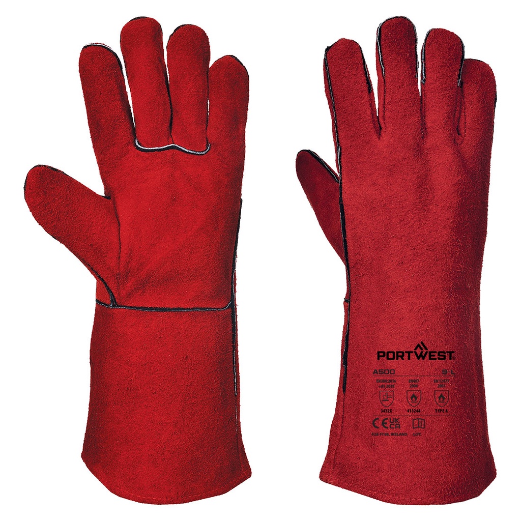 Gant soudeur cuir refendu manchette 35 cm – Portwest A500