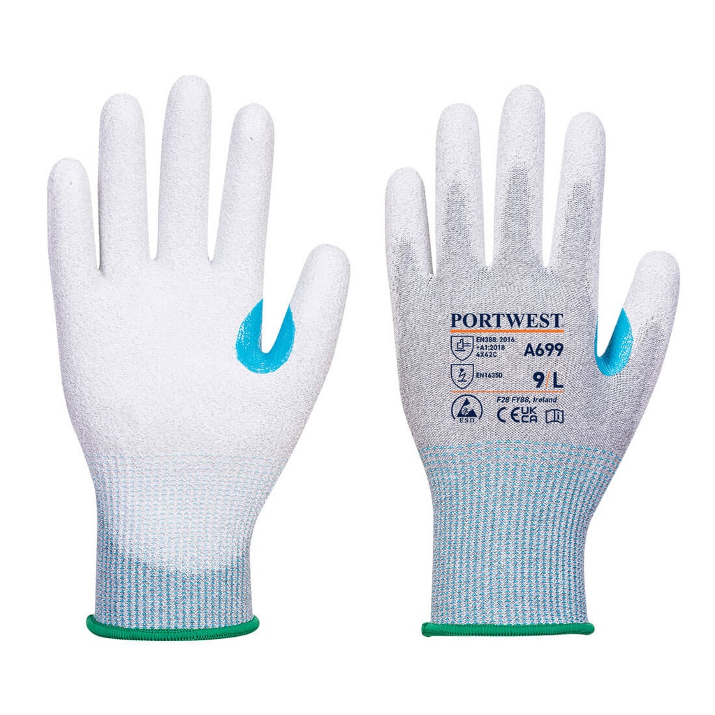 Gant ESD anti-coupure C paume PU – lot de 12 paires – Portwest A699