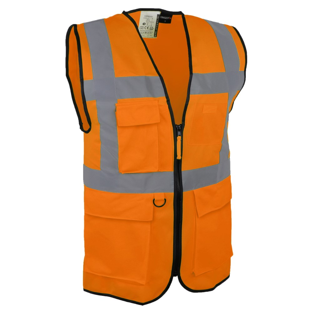 Gilet haute visibilité multipoche zippé orange – Singer GARO
