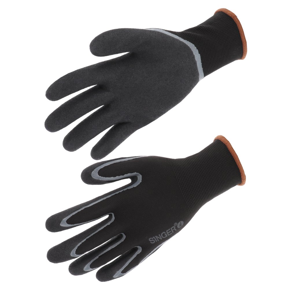Gants nylon enduits nitrile double couche noir / gris (lot de 10 paires) – Singer GRIP100