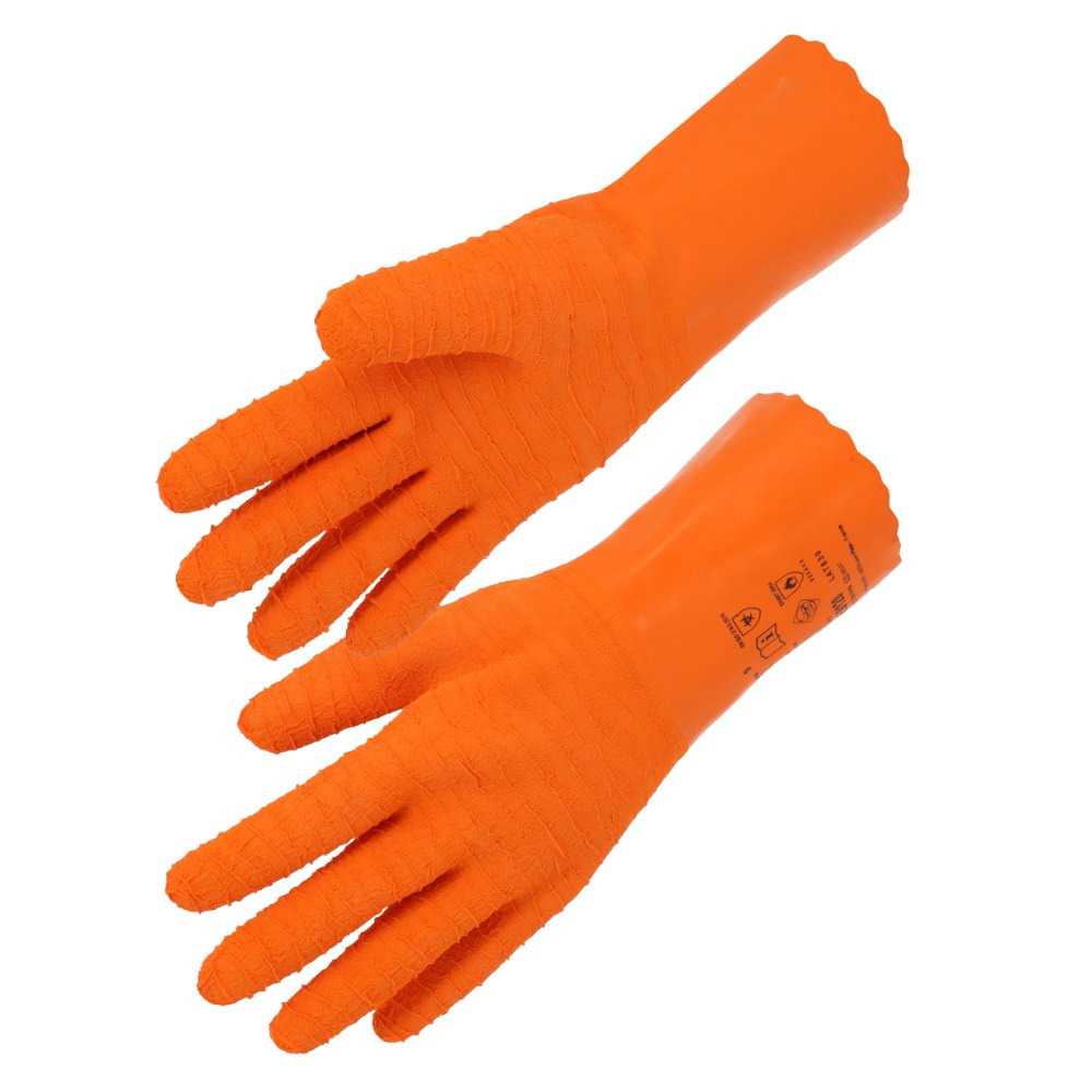 Gant chimique latex sur support coton 310 mm, type B orange (lot de 10 paires) – Singer LAT830
