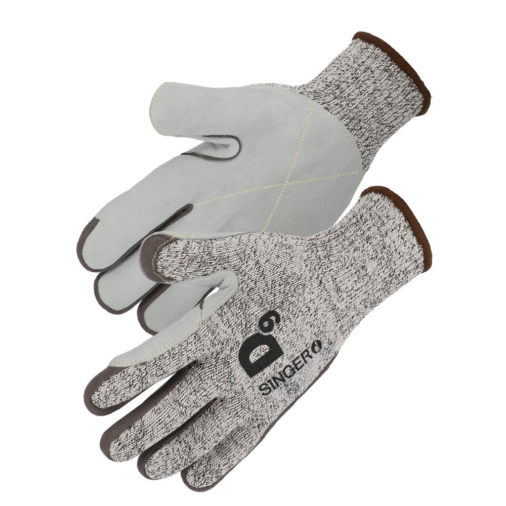 Gant anti-coupure D avec empiècement croûte de cuir (lot de 10 paires) – Singer PHDCUT