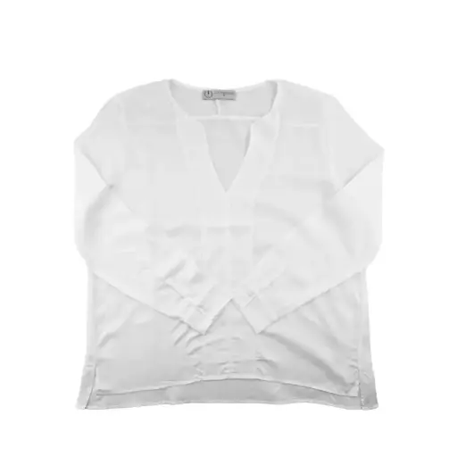 Blouse blanche élégance V manches longues