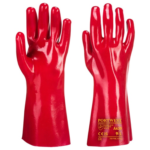 [PW-A435RERXL] Gantelet PVC rouge 35 cm – lot de 12 paires – Portwest A435