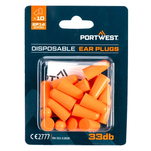 [PW-EP14ORRTU] Bouchons d'oreille mousse PU – blister de 10 paires – Portwest EP14
