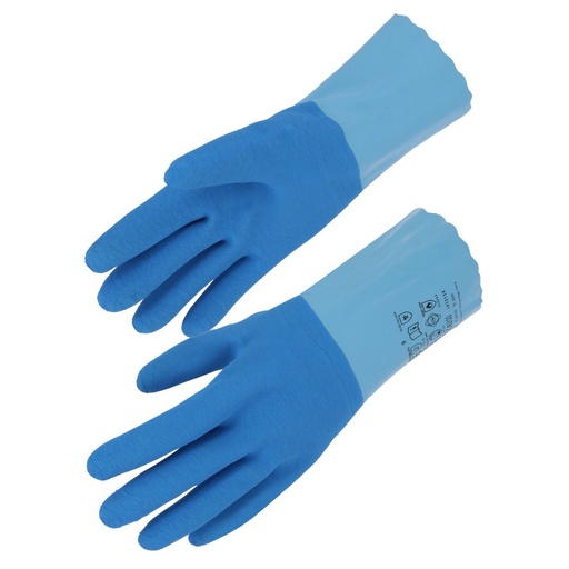 Gant chimique latex sur support coton 300 mm, type B bleu (lot de 10 paires) – Singer LAT3130