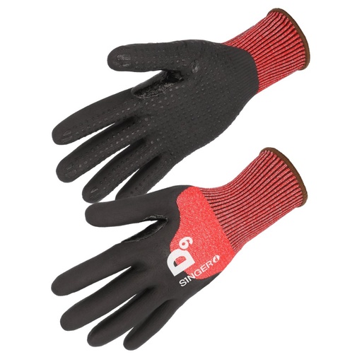 Gant nitrile mousse, coupure D noir / rouge (lot de 10 paires) – Singer PHD54RED