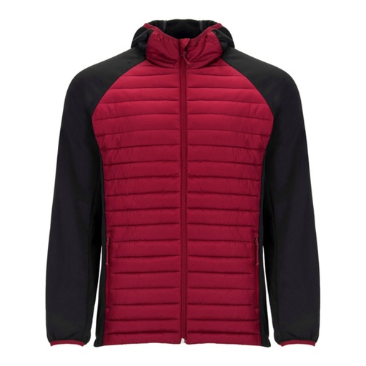 Veste à manches raglan et capuche combinées dans deux tissus : le corps avant et arrière en taffetas légèrement rembourré, et les manches, la capuche et les empiècements latéraux en polyester avec une doublure micropolaire Minsk – Roly CQ1120